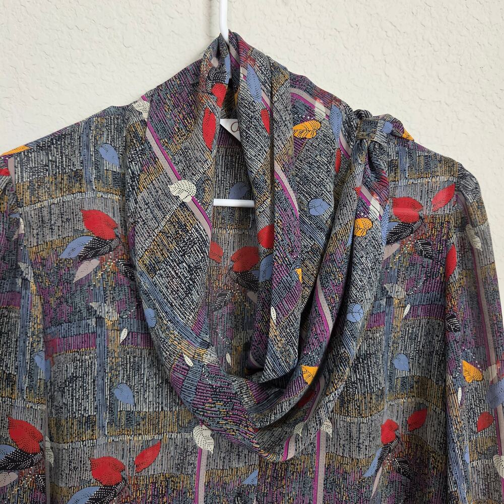 Vintage 80s Blouse Alexandria Womens Large Office Dressy Puff Shoulder Cowl Neck - Picture 12 of 15